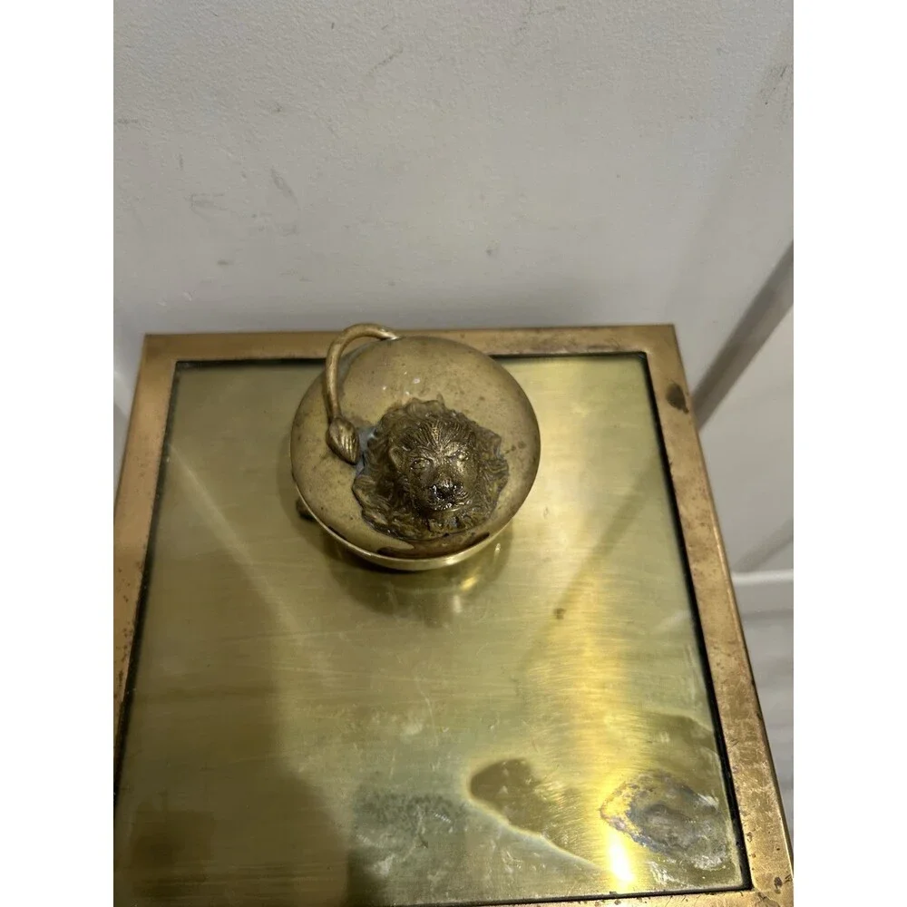 Vintage Brass Lion Head Trinket Box Jewelry Casket Footed Lidded Vanity Decor